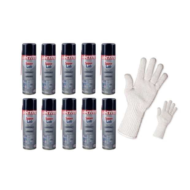 Kit 10 Óleos Anticorrosivos 300mL Aerosol Super Lub Loctite + Luva Tricotada Tamanho G-ca807667-ed0a-494f-8c1e-72e5891556ce