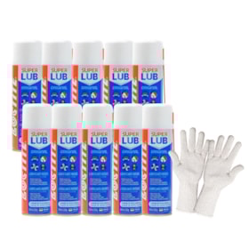 Kit 10 Óleos Anticorrosivos 300mL Aerosol Super Lub Loctite + Luva Tricotada Tamanho G