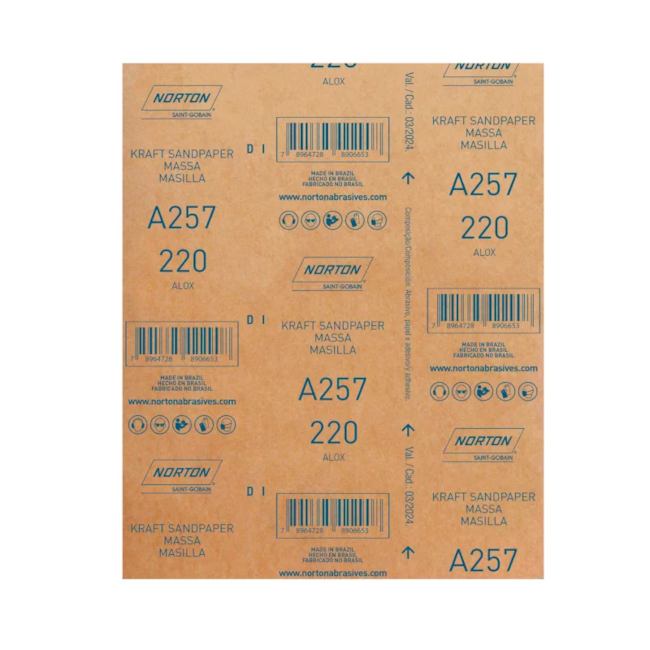 Kit 100 Lixas para Massa Grão 220 Folha 225X275mm A 257 NORTON-88c33722-01ee-4b09-ab00-cf503cdbe14f