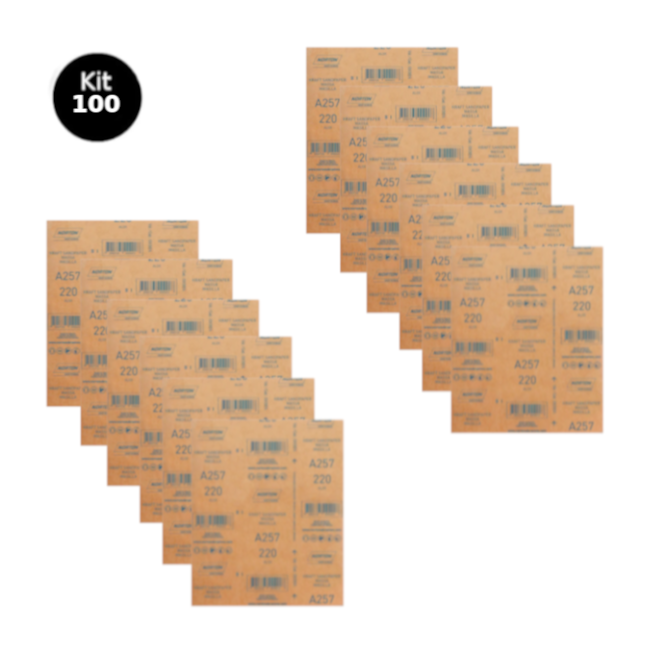 Kit 100 Lixas para Massa Grão 220 Folha 225X275mm A 257 NORTON-74f56197-8d11-4755-9429-a86d361adc7a