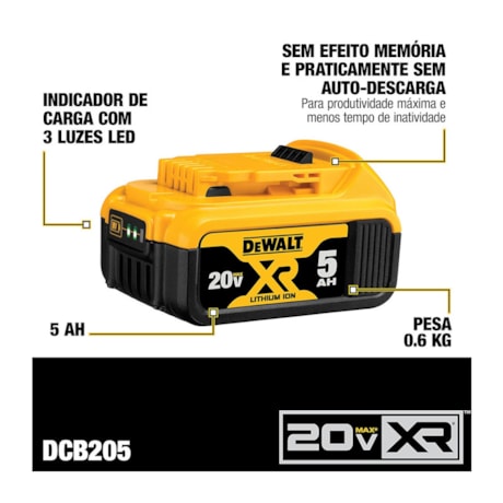 Kit 2 Baterias 5.0Ah 20V MAX com Carregador Bivolt + Bolsa DCB205C2K-BR DEWALT-fcf2a0a3-ffbd-4184-8fda-46fefe2a624c