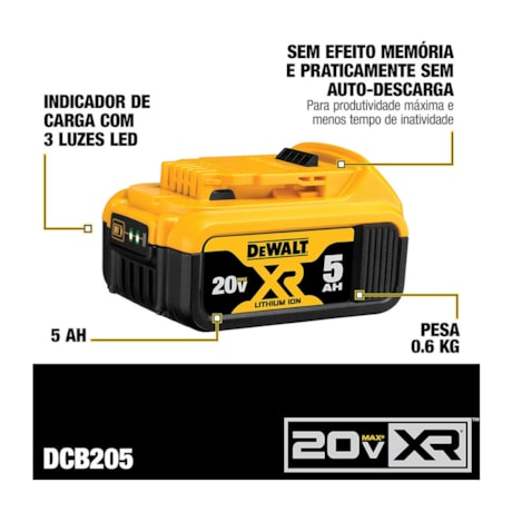 Kit 2 Baterias 5.0Ah 20V MAX com Carregador Bivolt + Bolsa DCB205C2K-BR DEWALT-ee3a40b3-3e3e-4065-aecc-262ce77883a2