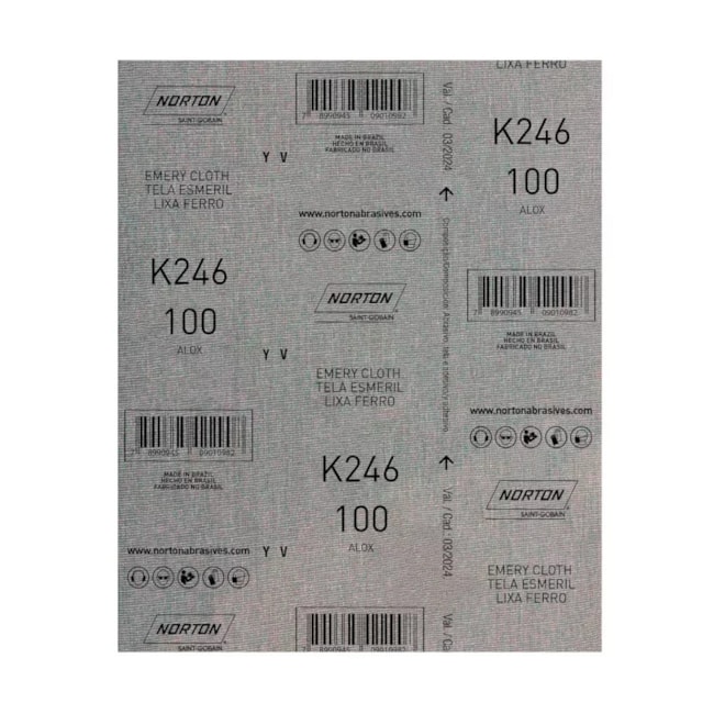 Kit 25 Lixas para Ferro Grão 100 Folha 225X275mm K 246 NORTON-c26d98ef-f688-46ce-a95a-b9772b845386