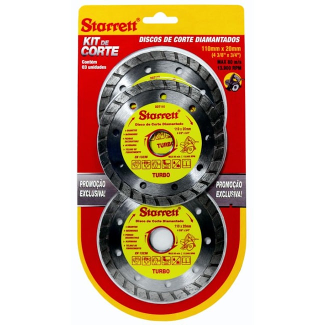 Kit 3 Discos Diamantado 110x20.0mm Turbo KDDT110-3 STARRETT-72a78ece-0379-4632-9cbd-725d1d45c47f