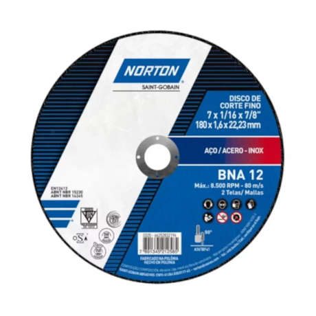 Kit 5 Discos de Corte Inox 7'' X 1.6mm 7/8'' BNA12 UPGRADE NORTON