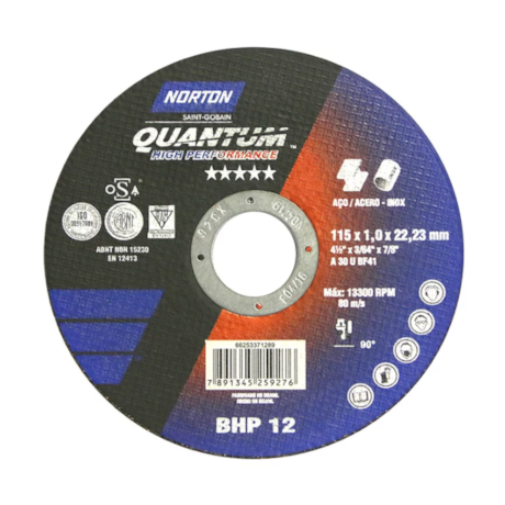 Kit 5 Discos de Corte para Aço Carbono e Inox 4.1/2'' 1,0mm 7/8'' QUANTUM BHP12 NORTON -3b0c5e04-ae21-4da1-a130-1b1f8cd84fba