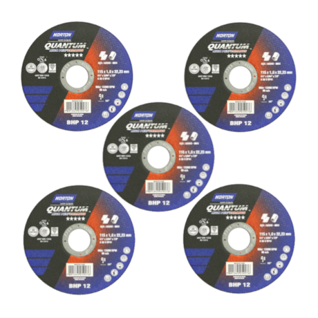 Kit 5 Discos de Corte para Aço Carbono e Inox 4.1/2'' 1,0mm 7/8'' QUANTUM BHP12 NORTON -e6da3060-4c4f-4175-bad7-899e7da09f30