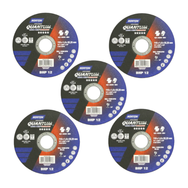 Kit 5 Discos de Corte para Aço Carbono e Inox 4.1/2'' 1,0mm 7/8'' QUANTUM BHP12 NORTON -7b9a2344-c233-498c-bc63-94324b233e5d
