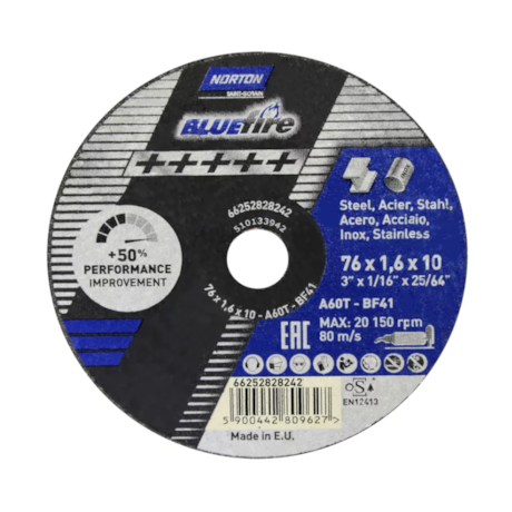 Kit 5 Discos de Corte para Aço inox 3'' x 1.6mm X 10mm BLUE FIRE NORTON-3dba4500-d5aa-4013-8317-458a518dcf2c