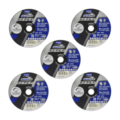 Kit 5 Discos de Corte para Aço inox 3'' x 1.6mm X 10mm BLUE FIRE NORTON-4ab169da-c024-47d7-a203-88332db2aa48