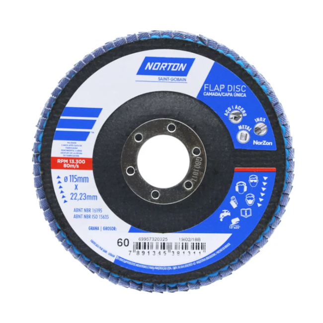 Kit 5 Discos Flap 4.1/2'' Grão 60 822 FIBRA NORTON-06e736c3-4179-42ec-81a8-2ab25bea8ec9