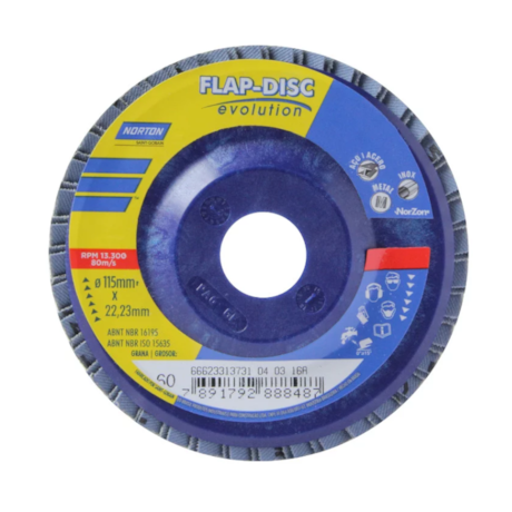 Kit 5 Discos Flap 4.1/2'' Grão 60 R 822 PLÁSTICO NORTON-9e25d4fd-df71-42ac-a9c7-418b8a514163