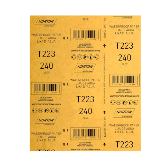 Kit 50 Lixas D'Água Grão 240 Folha 225X275mm T 223 NORTON-26e928bc-9eef-492f-a247-ca7ecf166669