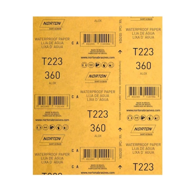 Kit 50 Lixas D'Água Grão 360 Folha 225X275mm T 223 NORTON-33ced310-0ac1-4a74-aac0-4466a3c1e203