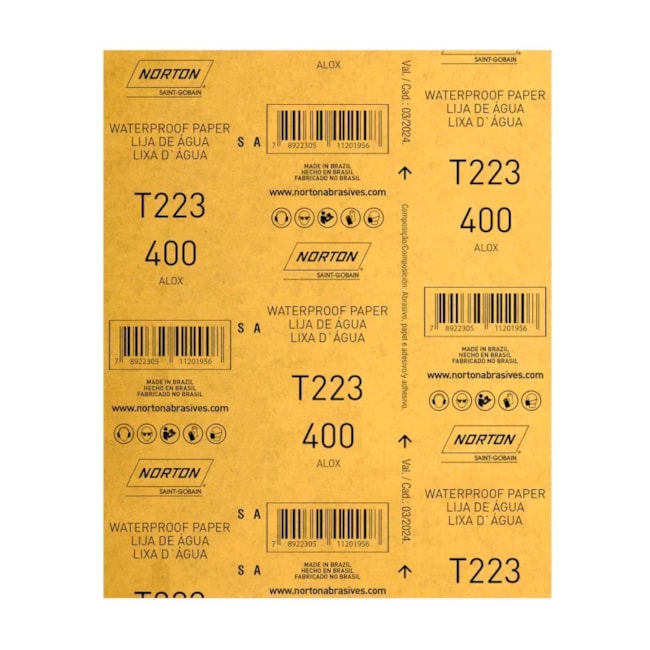 Kit 50 Lixas D'Água Grão 400 Folhas 225X275mm T 223 NORTON-501c14b3-d403-45ca-b656-21fcecc44595