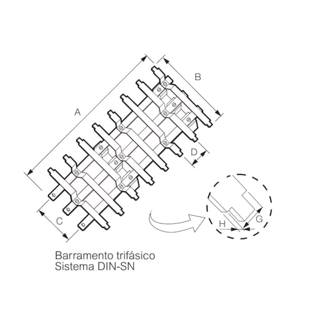 Kit Barramento Trifásico 150A para 24 Módulos DIN 904542N CEMAR-18722591-4a18-4c80-811b-0aee6d548043