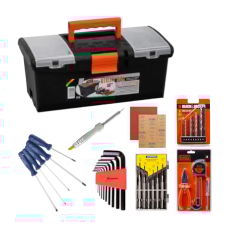 Kit Caixa Plástica 16'' com Ferramentas + 10 Lixas e Forro de Solda-198690b3-1077-4905-88ea-fcd7d1846178