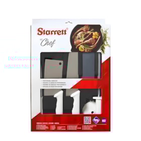 Kit Chef com 3 Facas 1 Chaira 1 Pedra de Afiar Cabo Branco BKK-6W1 STARRETT