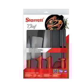 Kit Chef com 3 Facas 1 Chaira 1 Pedra de Afiar Cabo Vermelho BKK-6R1 STARRETT
