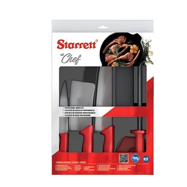 Kit Chef com 3 Facas 1 Chaira 1 Pedra de Afiar Cabo Vermelho BKK-6R1 STARRETT-68ea03fb-b7a5-40cf-87d1-914191150b32