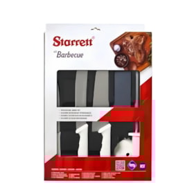 Kit Churrasco Barbecue com 3 Facas 1 Chaira 1 Pedra de Afiar Cabo Branco BKK-6W STARRETT