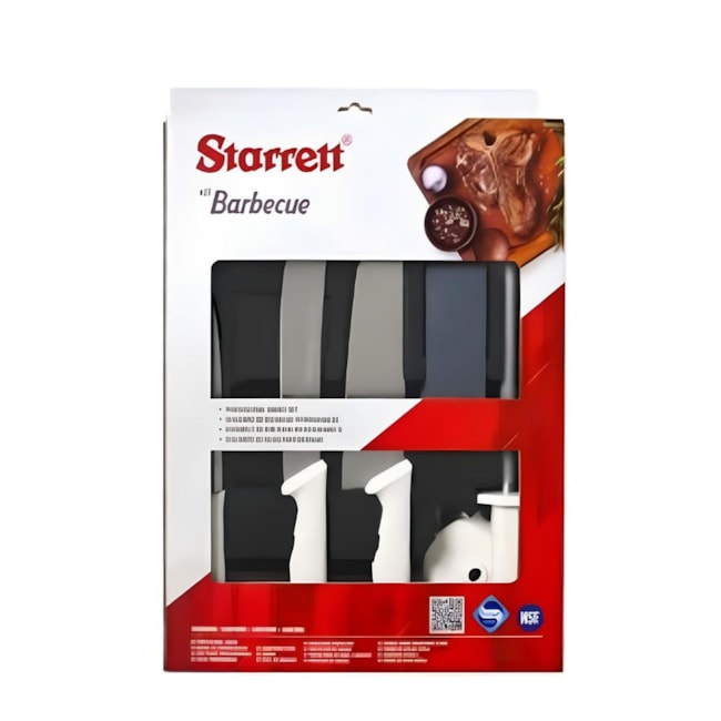 Kit Churrasco Barbecue com 3 Facas 1 Chaira 1 Pedra de Afiar Cabo Branco BKK-6W STARRETT-8703d9fa-efeb-47d3-9f66-5df71934d6f4