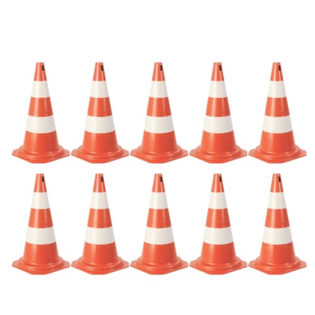 Kit com 10 Cones de Sinalização 50cm Laranja e Branco PLASTCOR