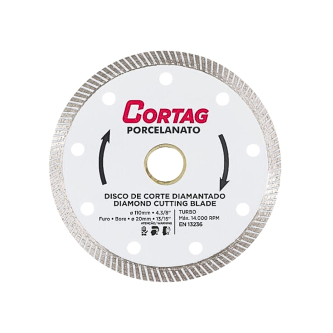 Kit com 10 Discos de Corte Diamantados 110mm X 20.0mm 8mm Turbo Porcelanato 60863 CORTAG-851e9693-8f32-4399-98ac-503d0e81130c