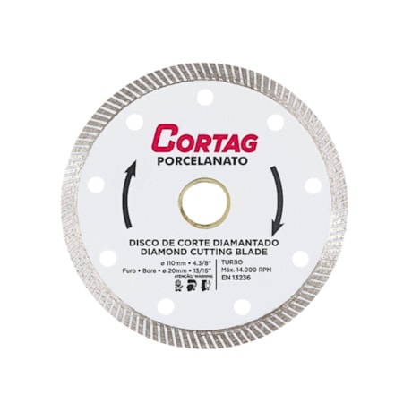 Kit com 10 Discos de Corte Diamantados 110mm X 20.0mm 8mm Turbo Porcelanato 60863 CORTAG-5765bdb6-aae0-4a71-a6aa-071e51d0cbb4