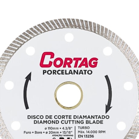 Kit com 10 Discos de Corte Diamantados 110mm X 20.0mm 8mm Turbo Porcelanato 60863 CORTAG-0b7922e1-76b5-483c-a51b-7c954778fc4c