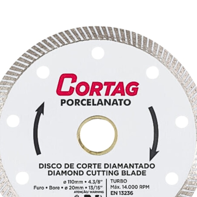 Kit com 10 Discos de Corte Diamantados 110mm X 20.0mm 8mm Turbo Porcelanato 60863 CORTAG-825ead76-bef1-4193-9122-ecf3959aac24
