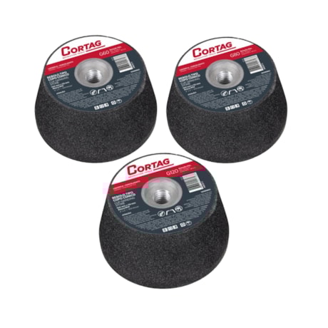 Kit com 3 Rebolos Copo Cônico 100mm X 50mm M14 Grão 60 80 e 120 CORTAG-dddc30f3-86da-4cae-8ead-d48619c88e4a