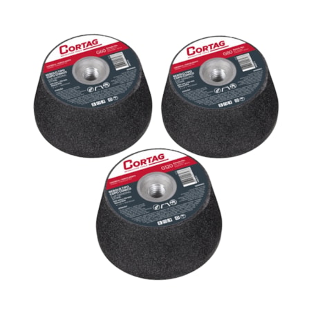 Kit com 3 Rebolos Copo Cônico 100mm X 50mm M14 Grão 60 80 e 120 CORTAG-dc5db10a-75dd-4a80-ada3-dad4208e766c