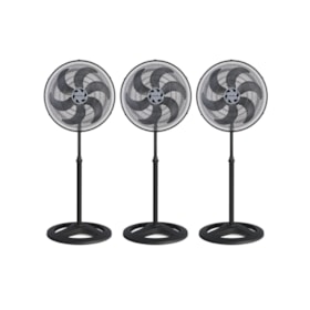 Kit com 3 Ventiladores Oscilantes 50cm de Coluna 6 Pás 135W Preto 110V TURBO 6 VENTISOL