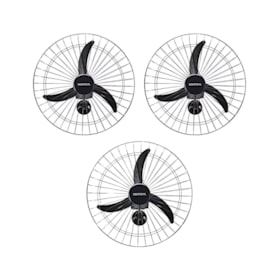 Kit com 3 Ventiladores Oscilantes 60cm de Parede 3 Pás 200W Bivolt Preto 543 VENTISOL