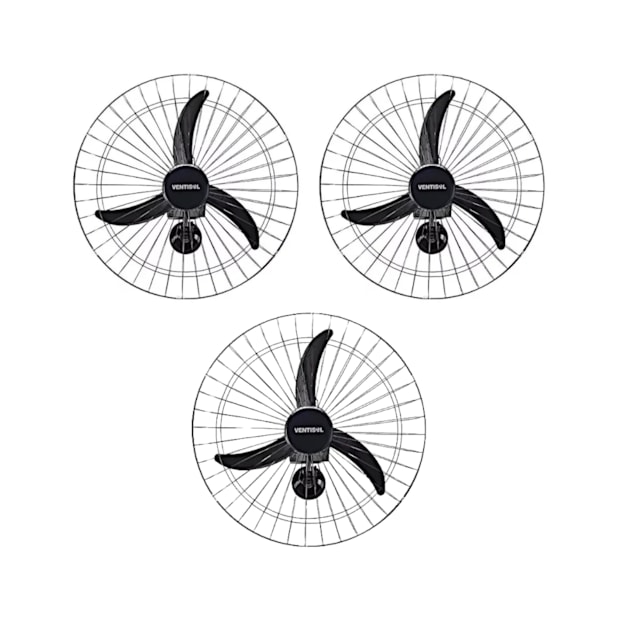 Kit com 3 Ventiladores Oscilantes 60cm de Parede 3 Pás 200W Bivolt Preto 543 VENTISOL-ec5a0ca0-ebb8-4c25-b2bc-61bcf45990d1