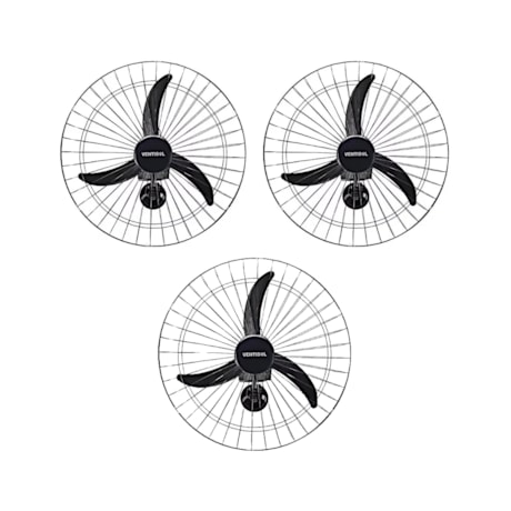 Kit com 3 Ventiladores Oscilantes 60cm de Parede 3 Pás 200W Bivolt Preto 543 VENTISOL-fc2e5d26-288b-448f-b7a5-33922d8ca022