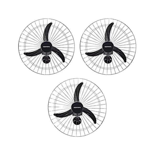 Kit com 3 Ventiladores Oscilantes 60cm de Parede 3 Pás 200W Bivolt Preto 543 VENTISOL-52713b58-a217-42bc-8243-35f6174bf91c