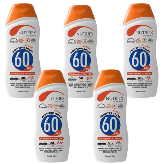 Kit com 5 Protetores Solar UV FPS 60 120ml 0060962 NUTRIEX-339e8ecd-7c9f-4b40-85ce-f6ddf5876df8