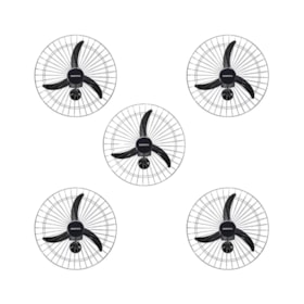 Kit com 5 Ventiladores Oscilantes 60cm de Parede 3 Pás 200W Bivolt Preto 543 VENTISOL