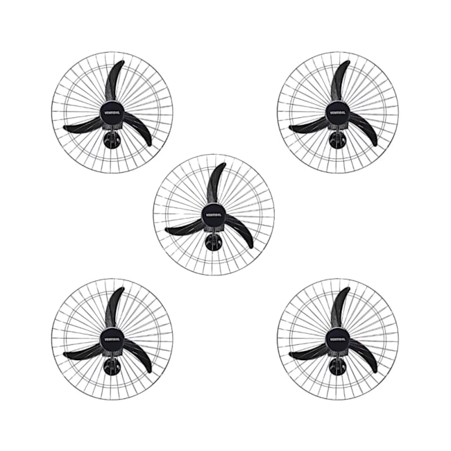 Kit com 5 Ventiladores Oscilantes 60cm de Parede 3 Pás 200W Bivolt Preto 543 VENTISOL-f591d8df-b941-470c-97cb-4b5e3a307167
