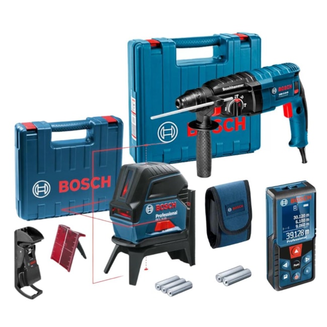 Kit Construção Civil com Martelete Perfurador Rompedor + Nível a Laser + Trena a Laser BOSCH-14141098-8519-4684-a5e0-88ecf6991f7a