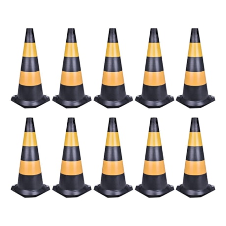 Kit de 10 Cones de Sinalização 50cm Preto e Amarelo PLASTCOR-4d385f63-7586-4a2b-abdc-29bcb9e5c250