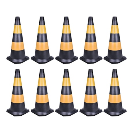 Kit de 10 Cones de Sinalização 50cm Preto e Amarelo PLASTCOR-80f8bb96-ea53-47ed-943a-2a6f7a7a1d16