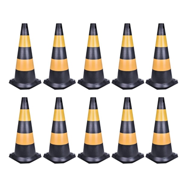 Kit de 10 Cones de Sinalização 50cm Preto e Amarelo PLASTCOR-bb428a51-b60b-41c5-8260-0f269517e886