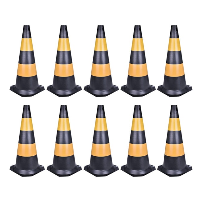 Kit de 10 Cones de Sinalização 50cm Preto e Amarelo PLASTCOR-52fa15d6-fd9d-4002-a1ef-dbe4601a1662