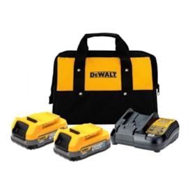 Kit de 2 Baterias LI-ION 1.7Ah 20V MAX Compacta POWERSTACK Carregador Bivolt e Bolsa DCBP034E2-BR DEWALT
