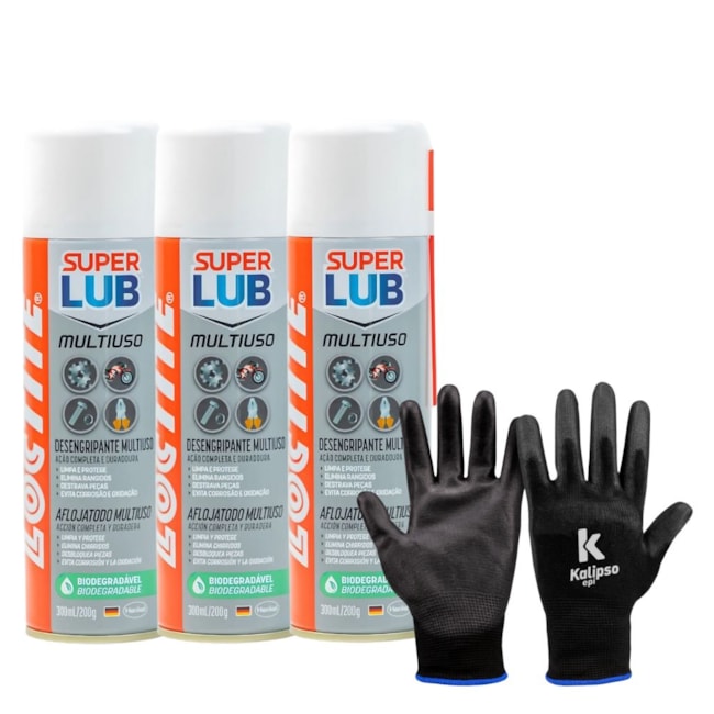 Kit de 3 Óleos Anticorrosivo 300ml SUPER LUB LB 8609 MULTIUSO LOCTITE + Luva de Segurança Tricotada Tam G-58a77e2d-4109-40fe-af88-6d1a258f7a81