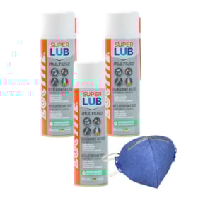 Kit de 3 Óleos Anticorrosivo 300ml SUPER LUB LB 8609 MULTIUSO LOCTITE + Máscara Respiratória PFF-1