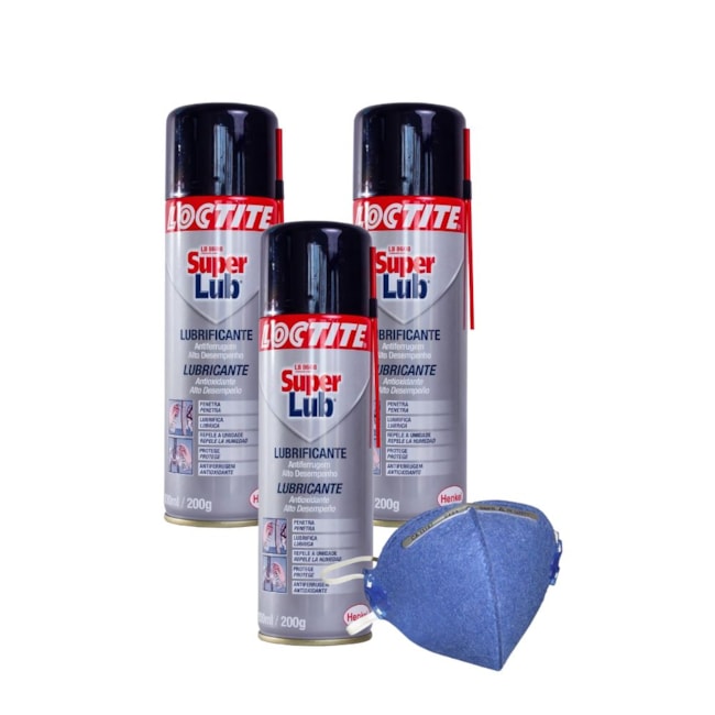 Kit de 3 Óleos Anticorrosivo 300ml SUPER LUB LB 8609 MULTIUSO LOCTITE + Máscara Respiratória PFF-1-fc8ea886-c39a-4954-bb19-6c8606801e3e